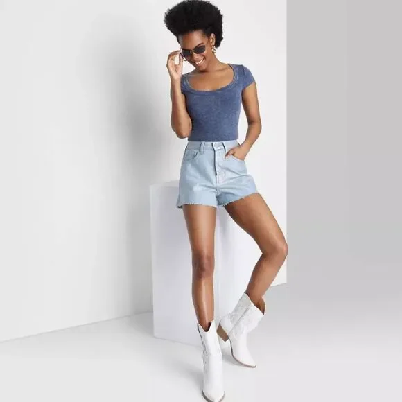 Women's High-Rise Iridescent Cutoff Jean Shorts - Wild Fable Size 2 - Picture 1 of 6